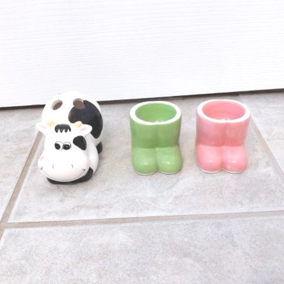 NEW Cow Toothbrush holder Boots Jewelry Storage - Picture 1 of 3